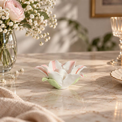 Handmade Pink and White Ceramic Lily Flower Candle Holder product photo 5