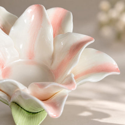 Handmade Pink and White Ceramic Lily Flower Candle Holder product photo 2