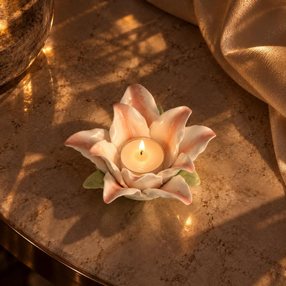 Handmade Pink and White Ceramic Lily Flower Candle Holder product photo 1