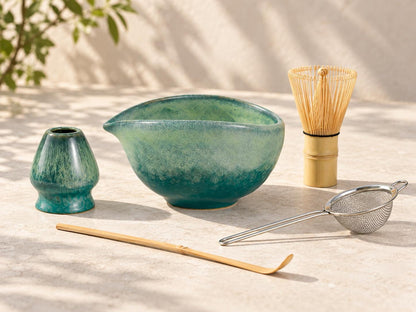 Jade Teal Flow Glaze Matcha Bowl Set product photo 2
