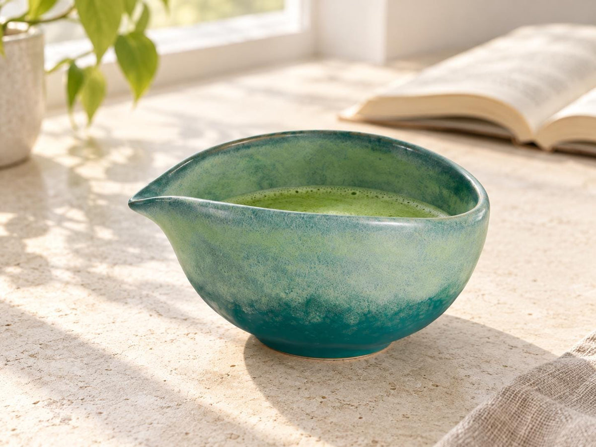 Jade Teal Flow Glaze Matcha Bowl Set product photo 6