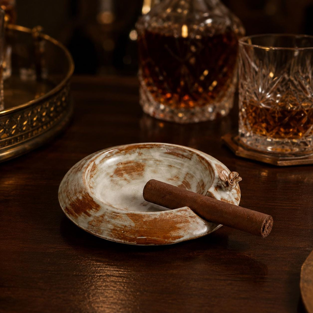 Handmade Ceramic Cigar Ashtray with Floral Cigar Rest product photo 6