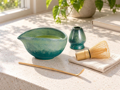 Jade Teal Flow Glaze Matcha Bowl Set product photo 1