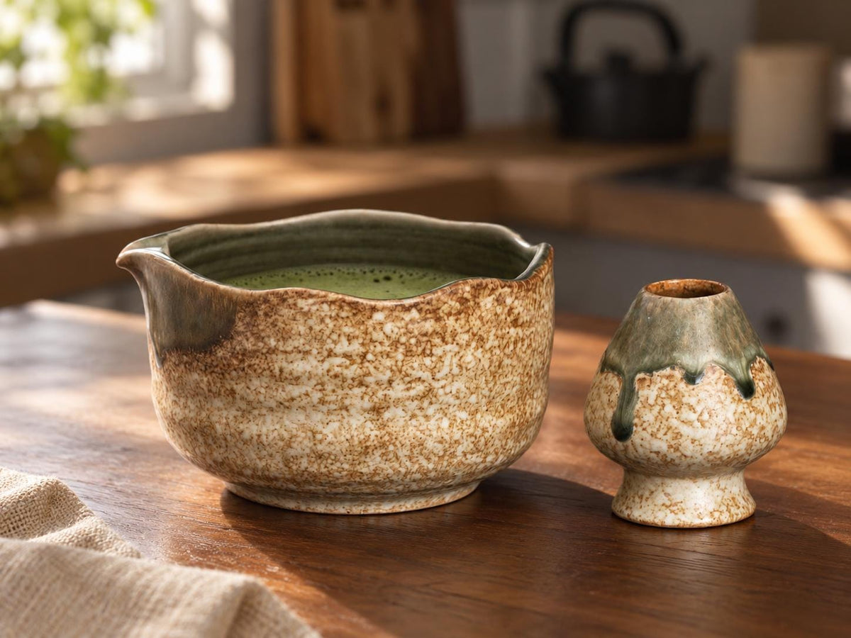 Green Speckled Matcha Bowl Set product photo 4