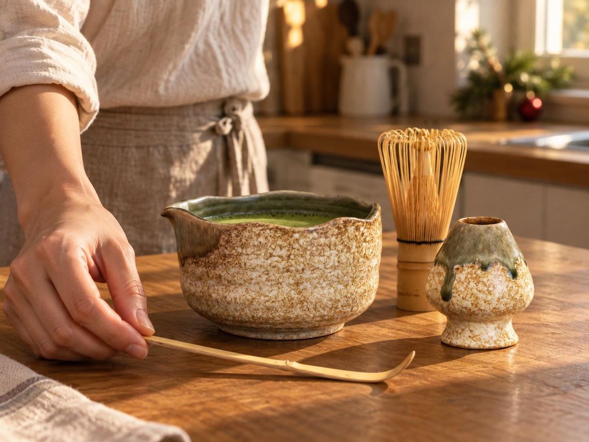 Green Speckled Matcha Bowl Set product photo 2