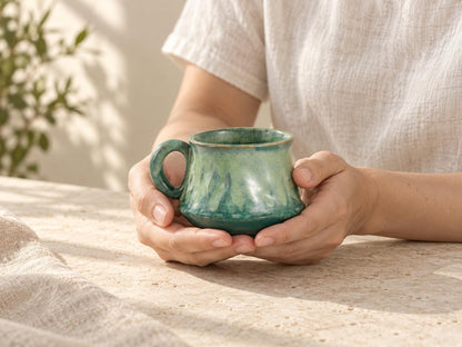 Green Sculptural Ceramic Coffee Cup product photo 2