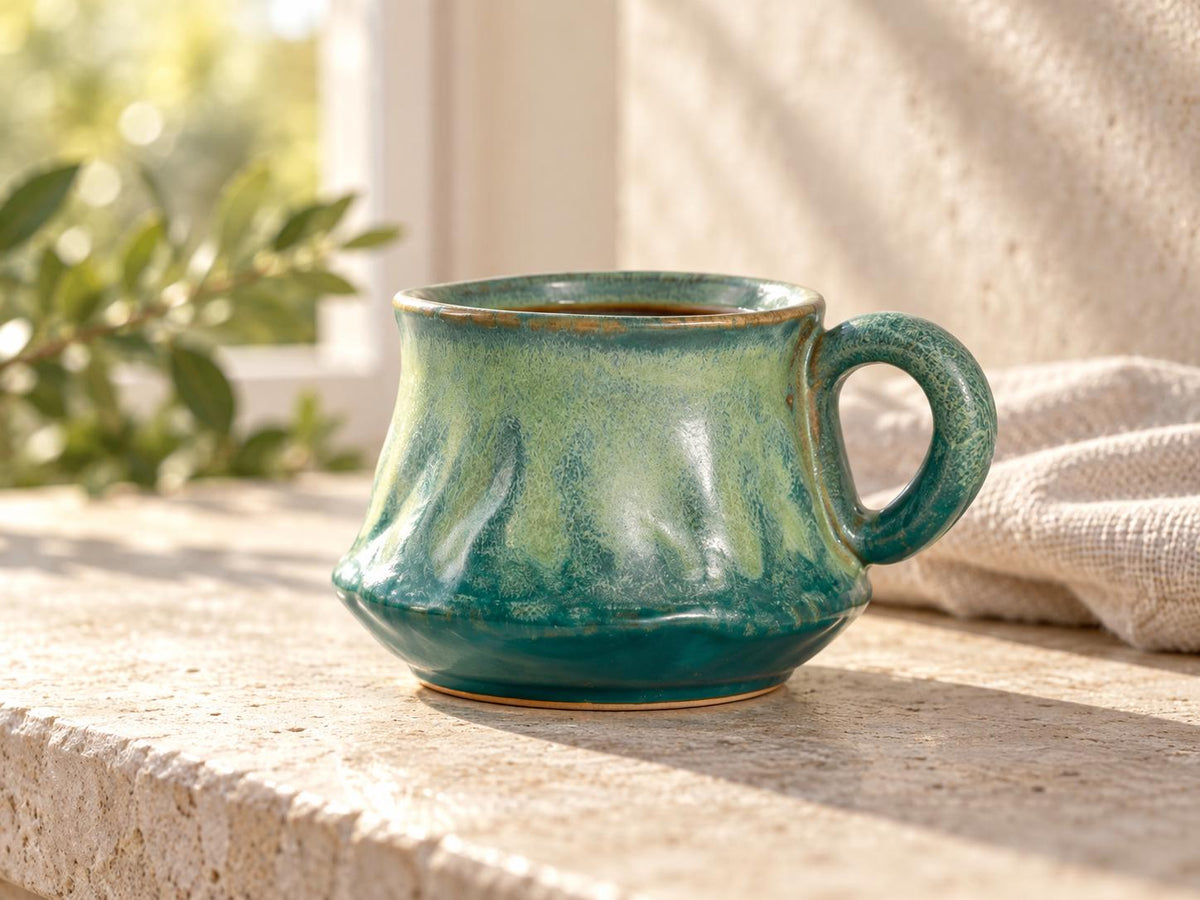 Green Sculptural Ceramic Coffee Cup product photo 7