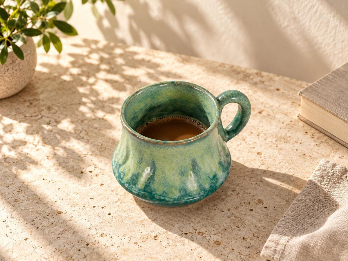Green Sculptural Ceramic Coffee Cup product photo 8
