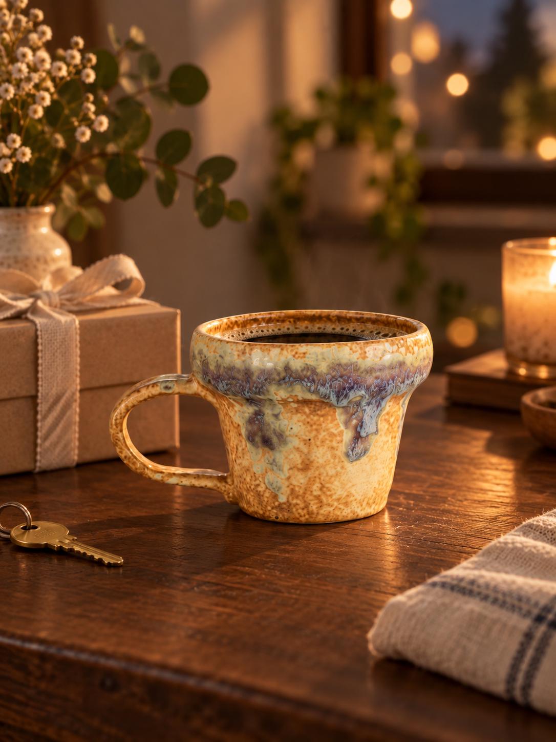 Amber Hearth Drip Glaze Ceramic Coffee Mug product photo 5