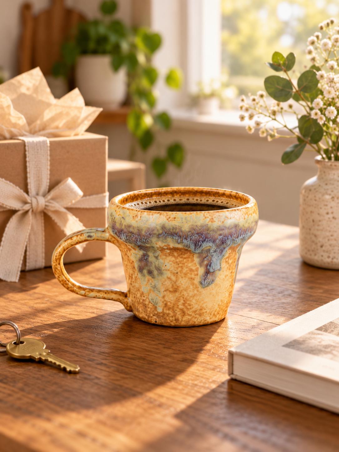 Amber Hearth Drip Glaze Ceramic Coffee Mug product photo 2