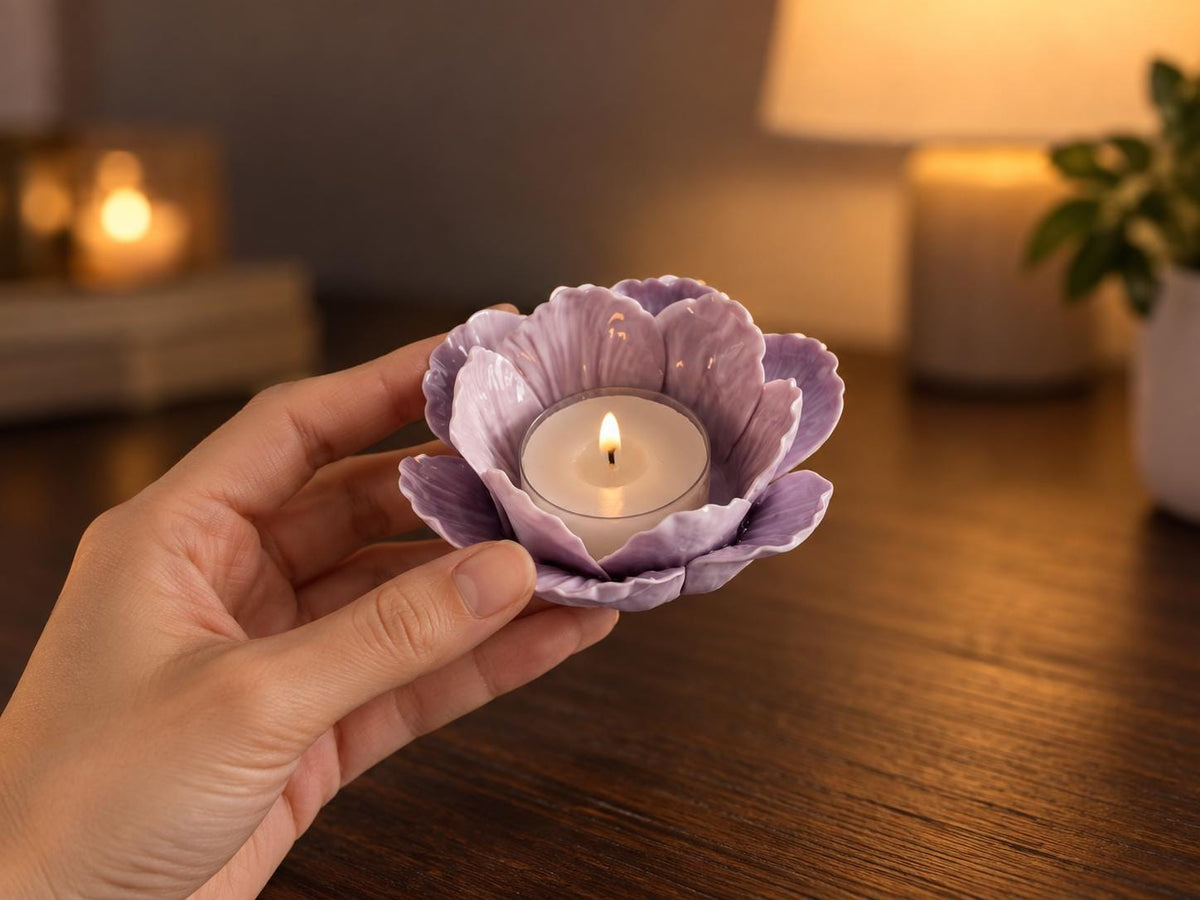 Handmade Lavender Flower Ceramic Candle Holder product photo 1
