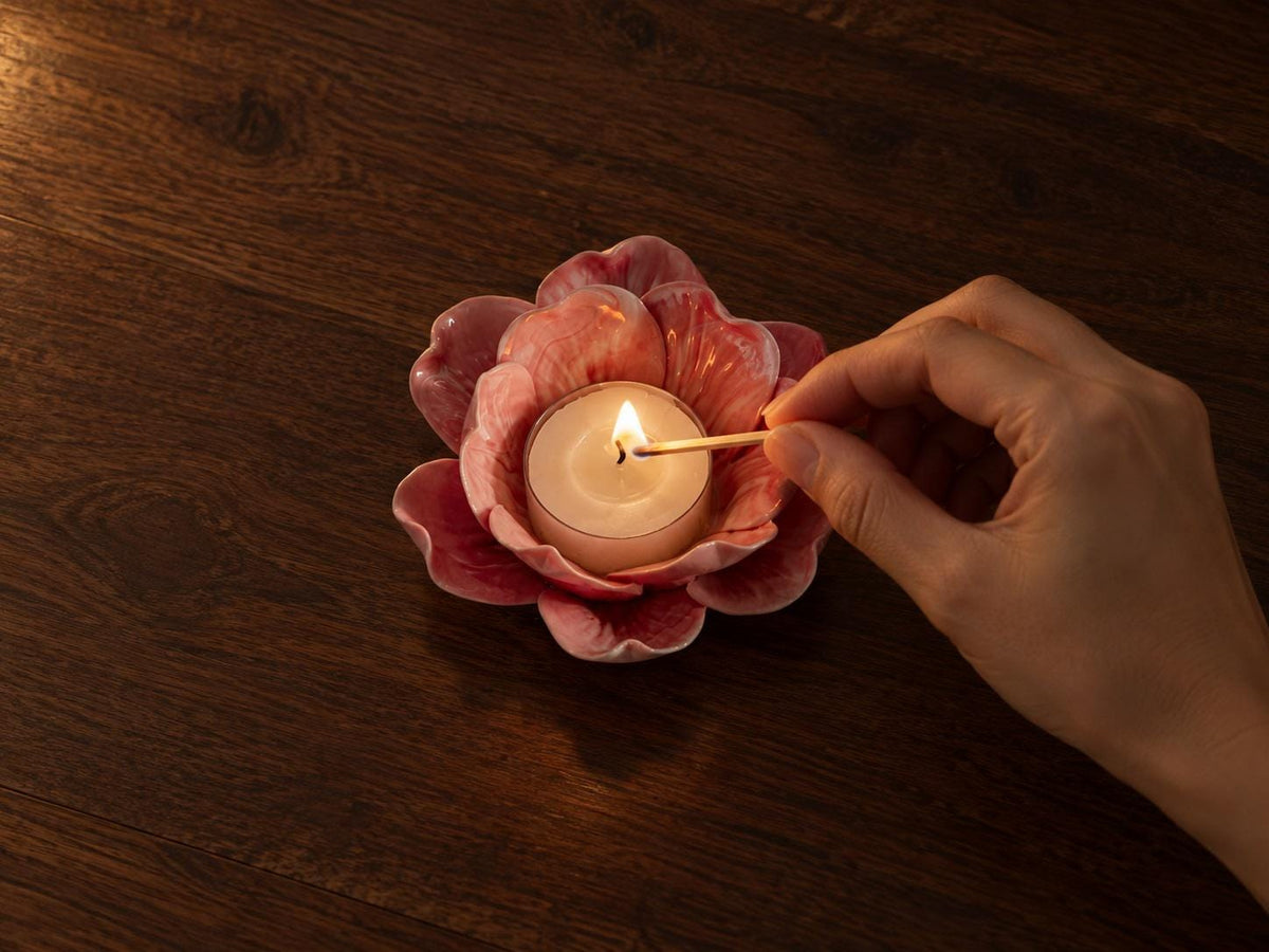Pink Red Floral Ceramic Candle Holder product photo 8