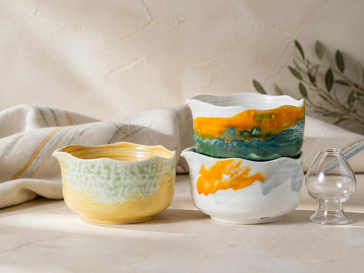 Yellow Mint Wavy Rim Matcha Bowl Set product photo 2
