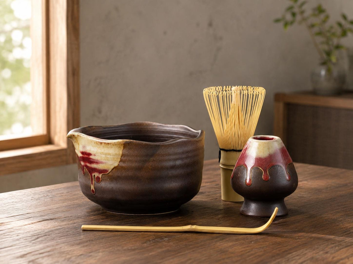 Black Red Natural Glaze Matcha Bowl Set product photo 3