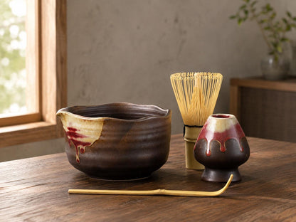 Black Red Natural Glaze Matcha Bowl Set product photo 3
