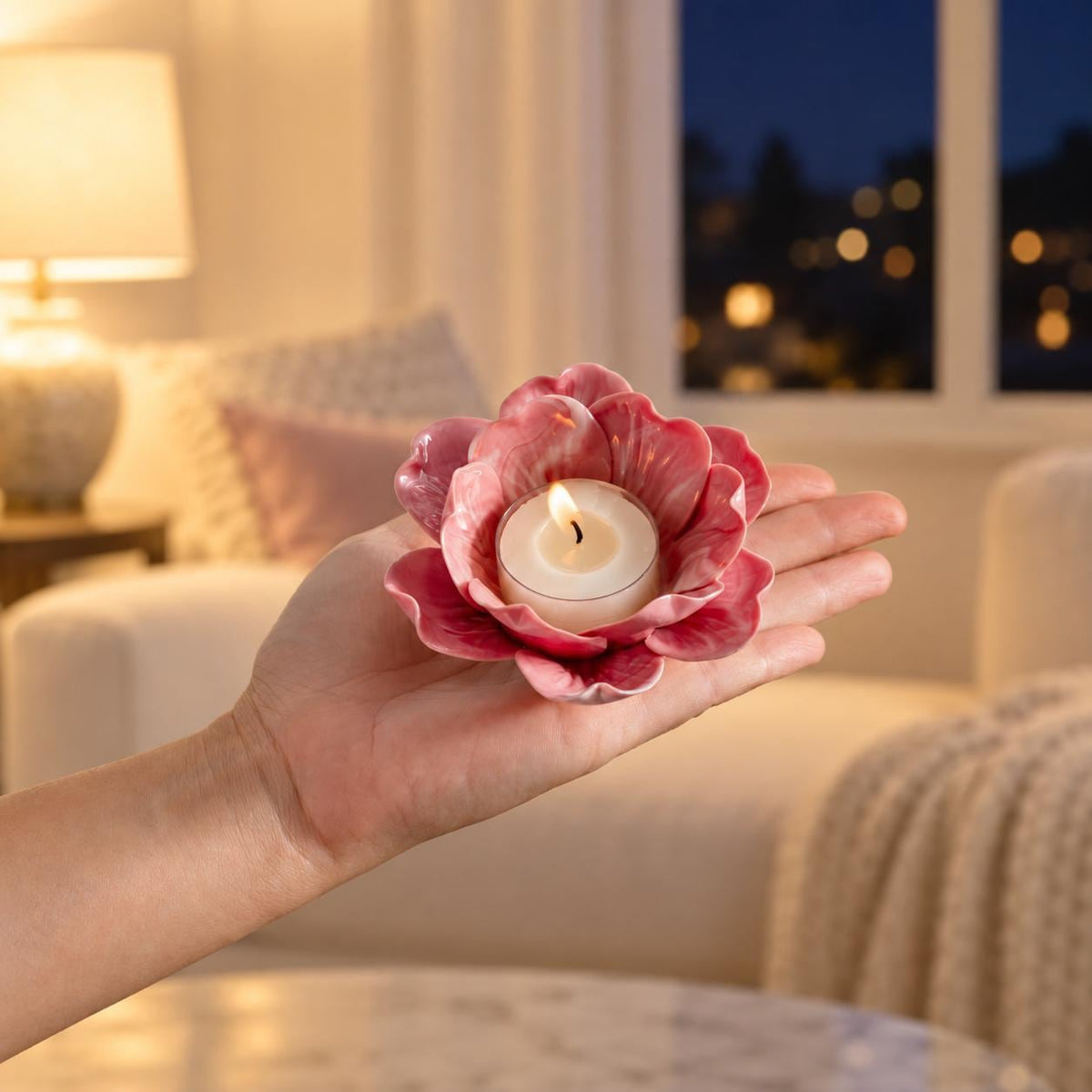 Pink Red Floral Ceramic Candle Holder product photo 5