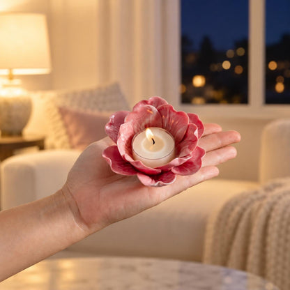 Pink Red Floral Ceramic Candle Holder product photo 5