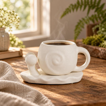 White Snail Coffee Cup and Saucer product photo 2