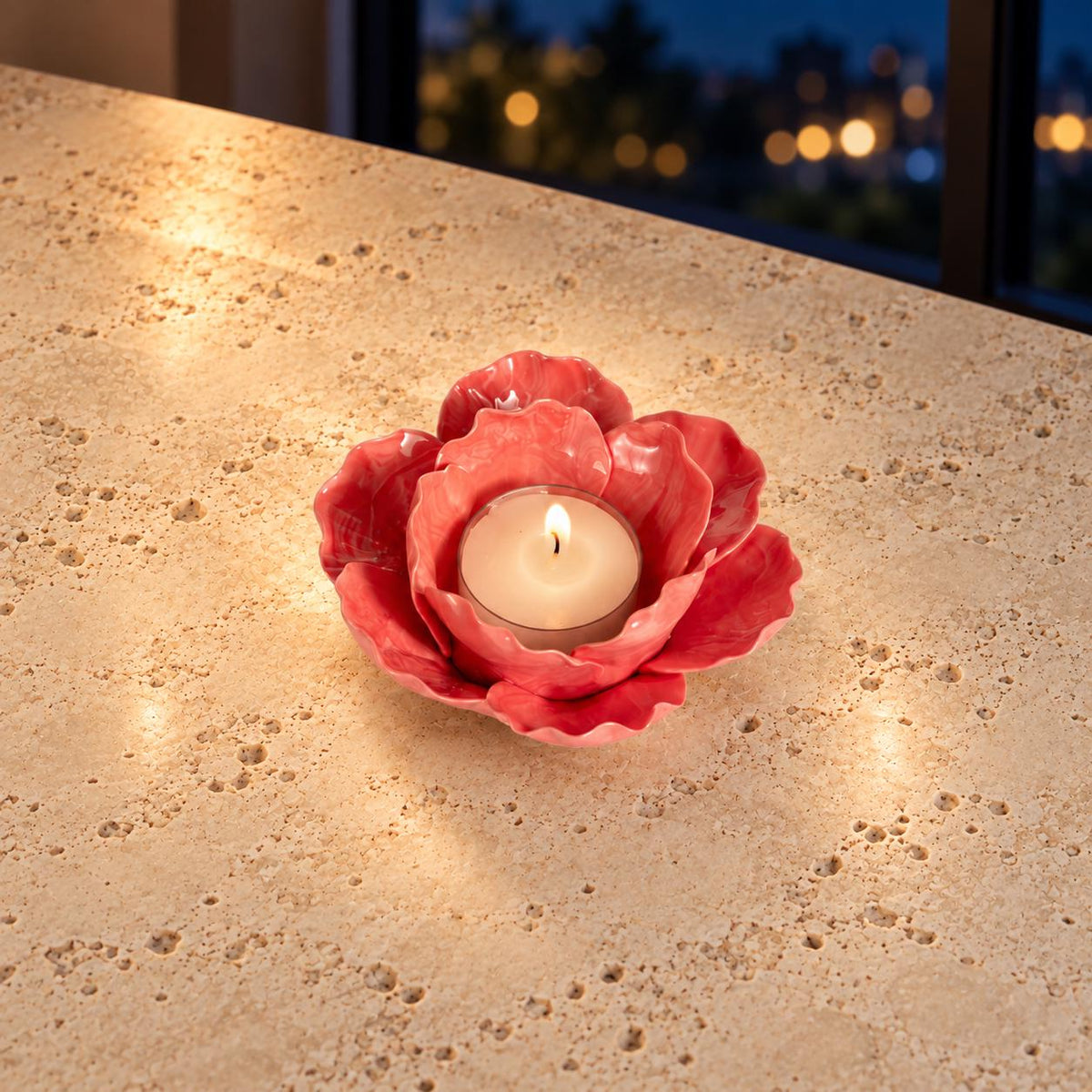 Pink Red Floral Ceramic Candle Holder product photo 3