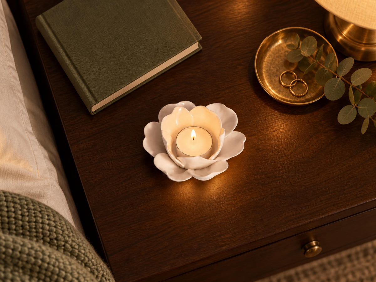 White Ceramic Flower Candle Holder product photo 7