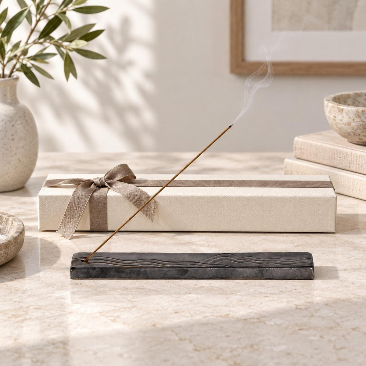 Handmade Dark Iron Metallic Stoneware Incense Holder product photo 5