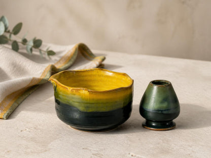 Amber Green Wavy Rim Matcha Bowl Set product photo 2