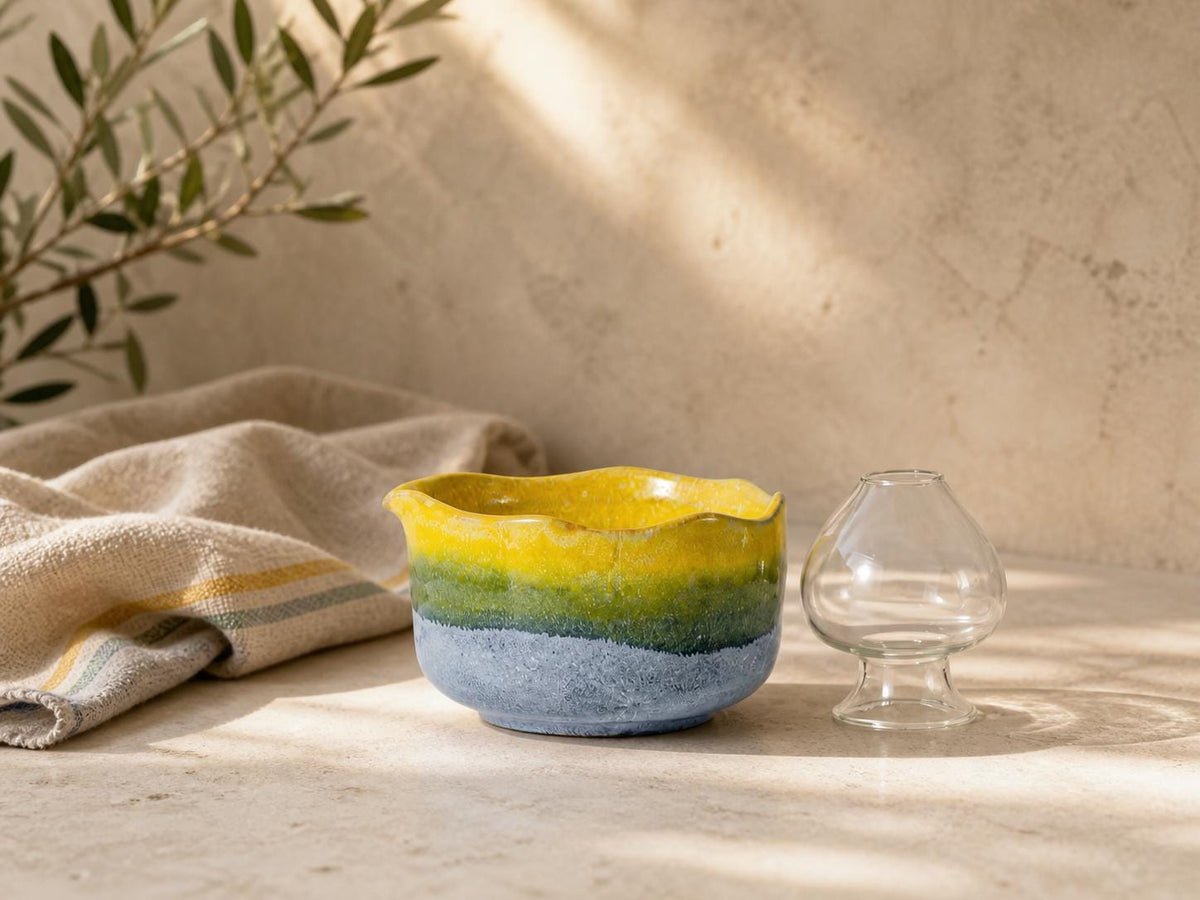 Amber Green Wavy Rim Matcha Bowl Set product photo 4