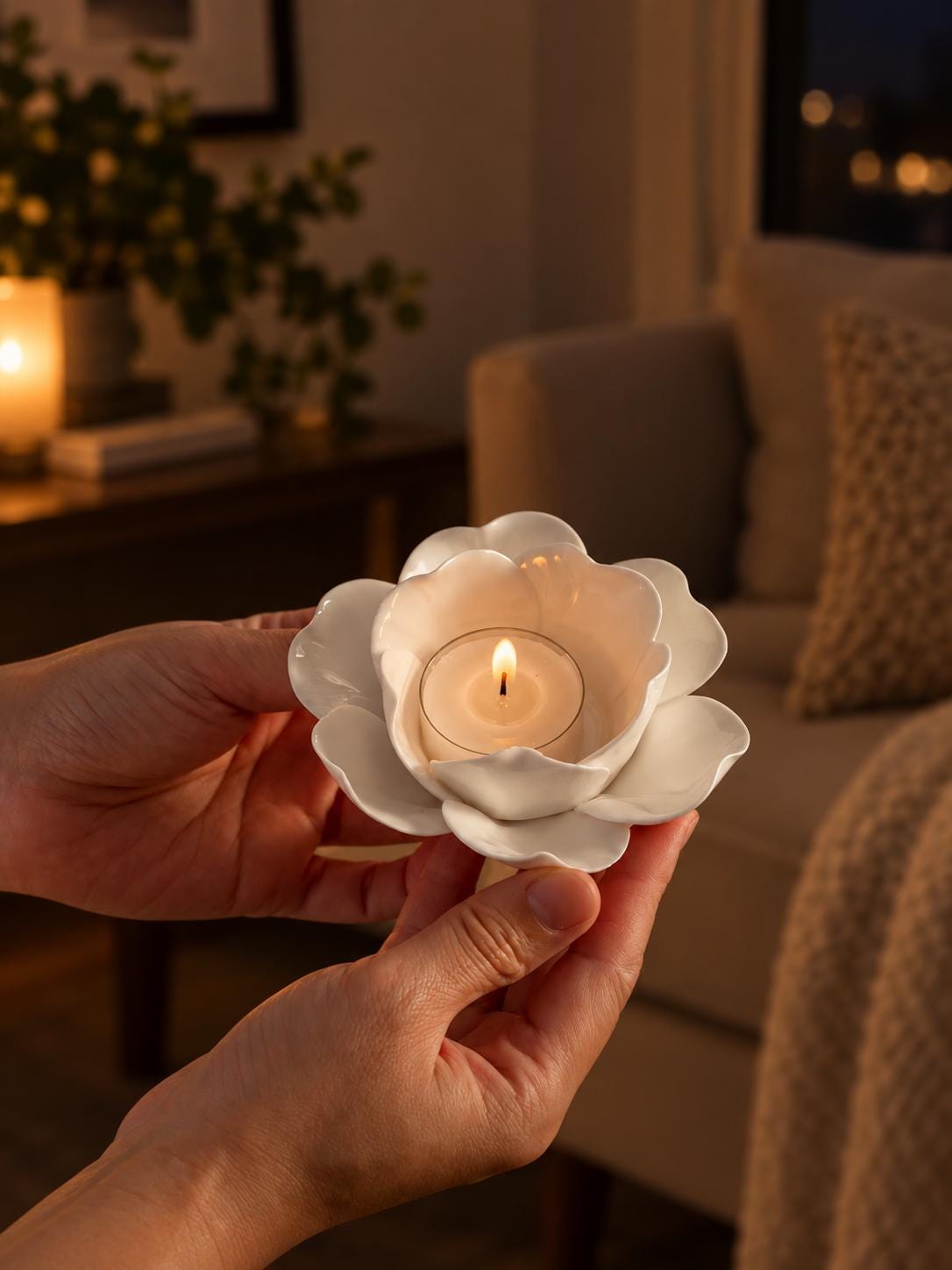 White Ceramic Flower Candle Holder product photo 4