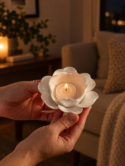 White Ceramic Flower Candle Holder product photo 4