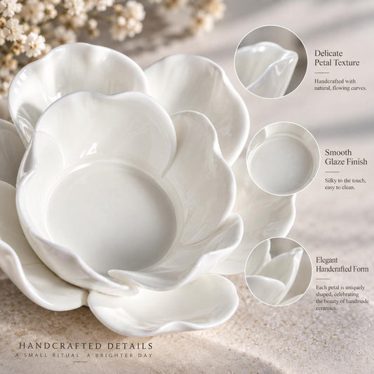White Ceramic Flower Candle Holder product photo 1