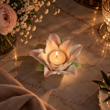 Handmade Pink and White Ceramic Lily Flower Candle Holder product photo 8