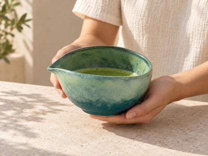 Jade Teal Flow Glaze Matcha Bowl Set product photo 3