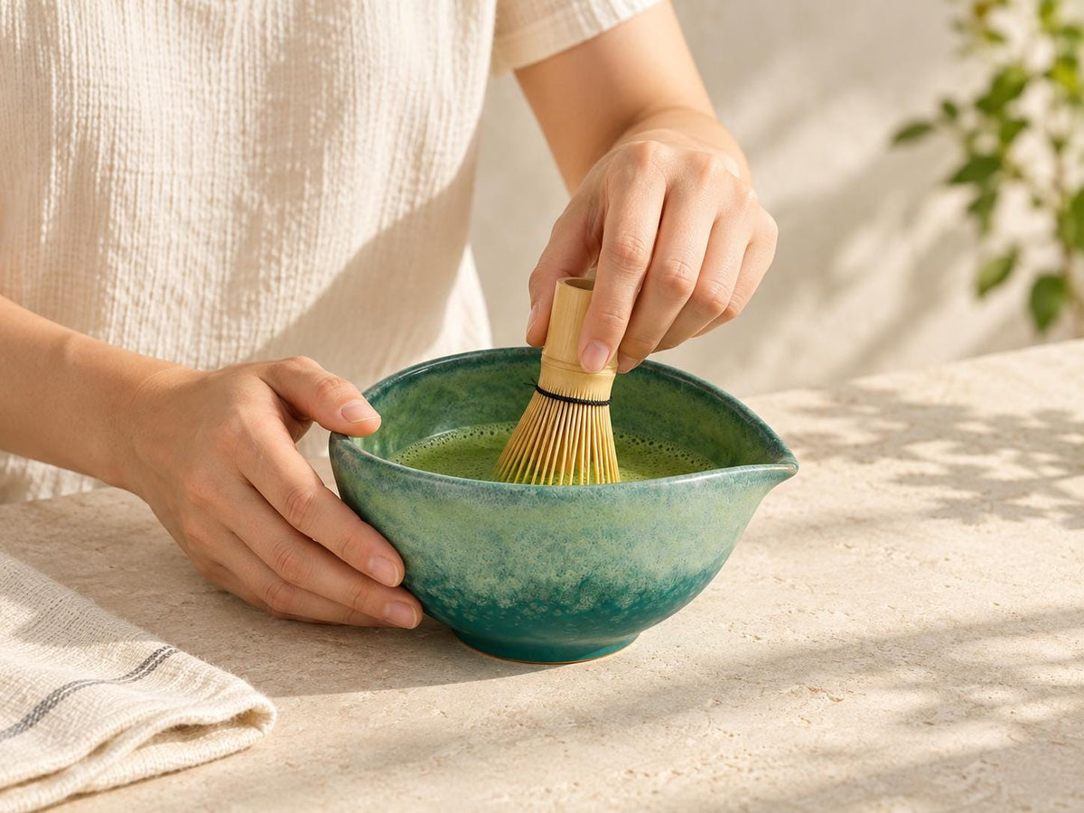Jade Teal Flow Glaze Matcha Bowl Set product photo 7