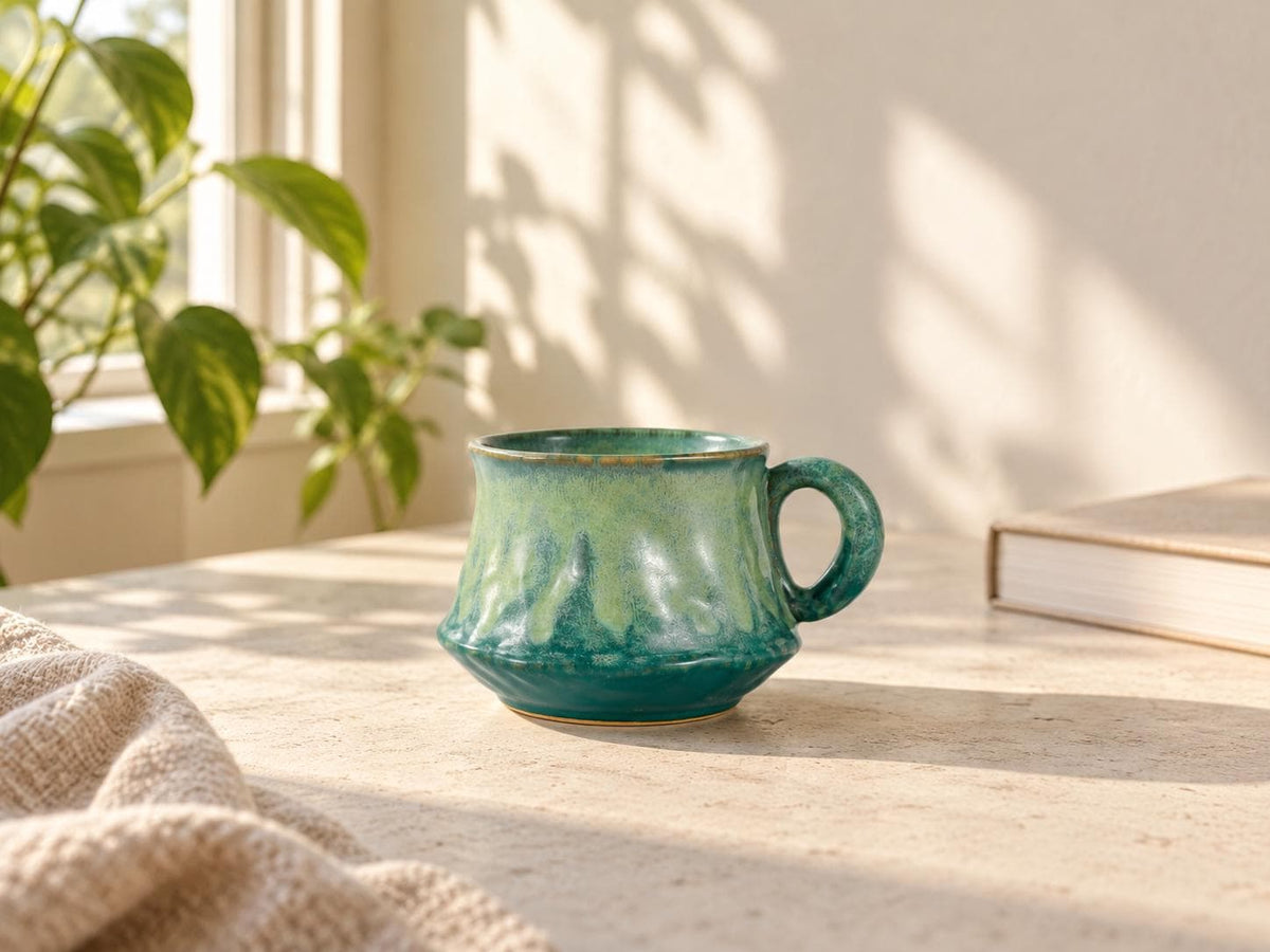 Green Sculptural Ceramic Coffee Cup product photo 3