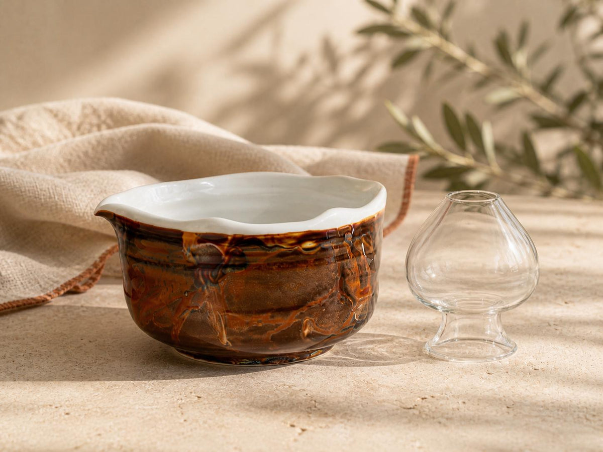 Amber Brown Wavy Rim Matcha Bowl Set product photo 3