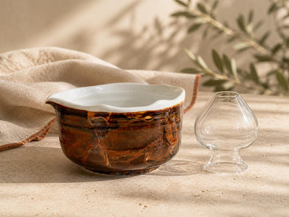Amber Brown Wavy Rim Matcha Bowl Set product photo 3