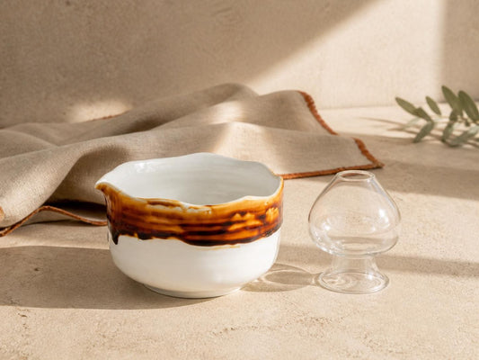 Amber Brown Wavy Rim Matcha Bowl Set product photo 1