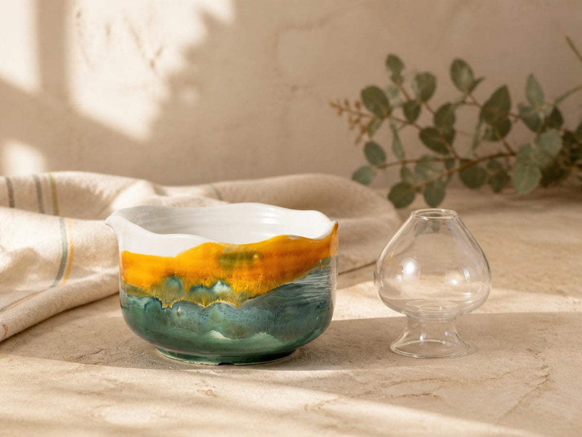 Yellow Mint Wavy Rim Matcha Bowl Set product photo 4