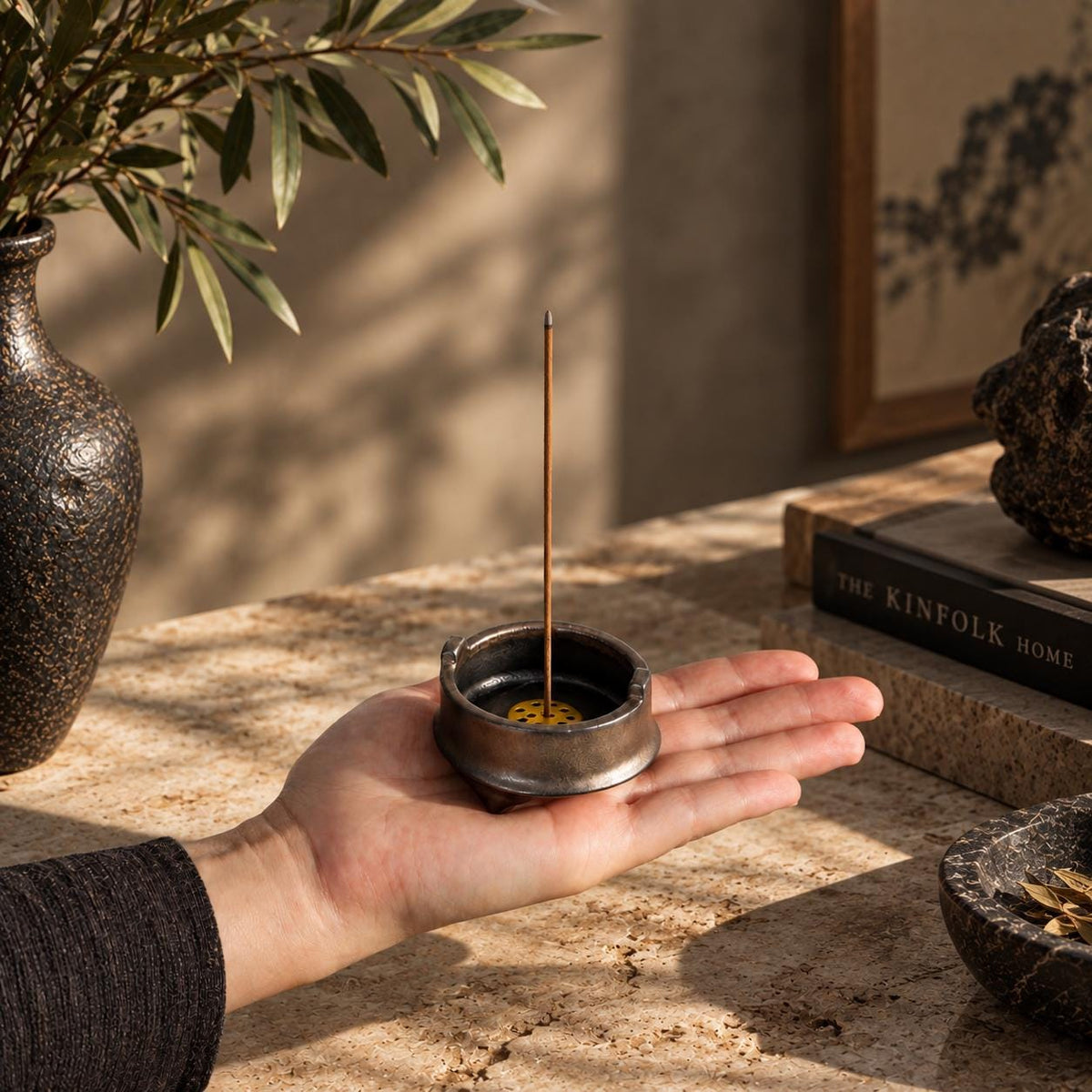 Gilded Bronze Mini Ceramic Incense Burner product photo 3