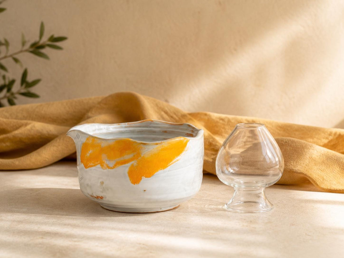 Orange Olive Wavy Rim Matcha Bowl Set product photo 3