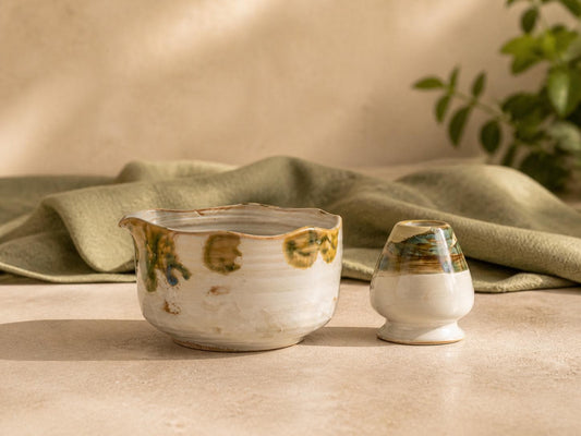 Orange Olive Wavy Rim Matcha Bowl Set product photo 1