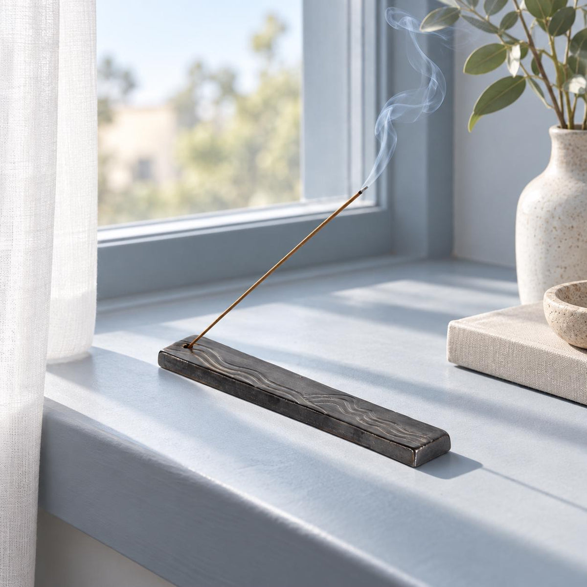 Handmade Dark Iron Metallic Stoneware Incense Holder product photo 6