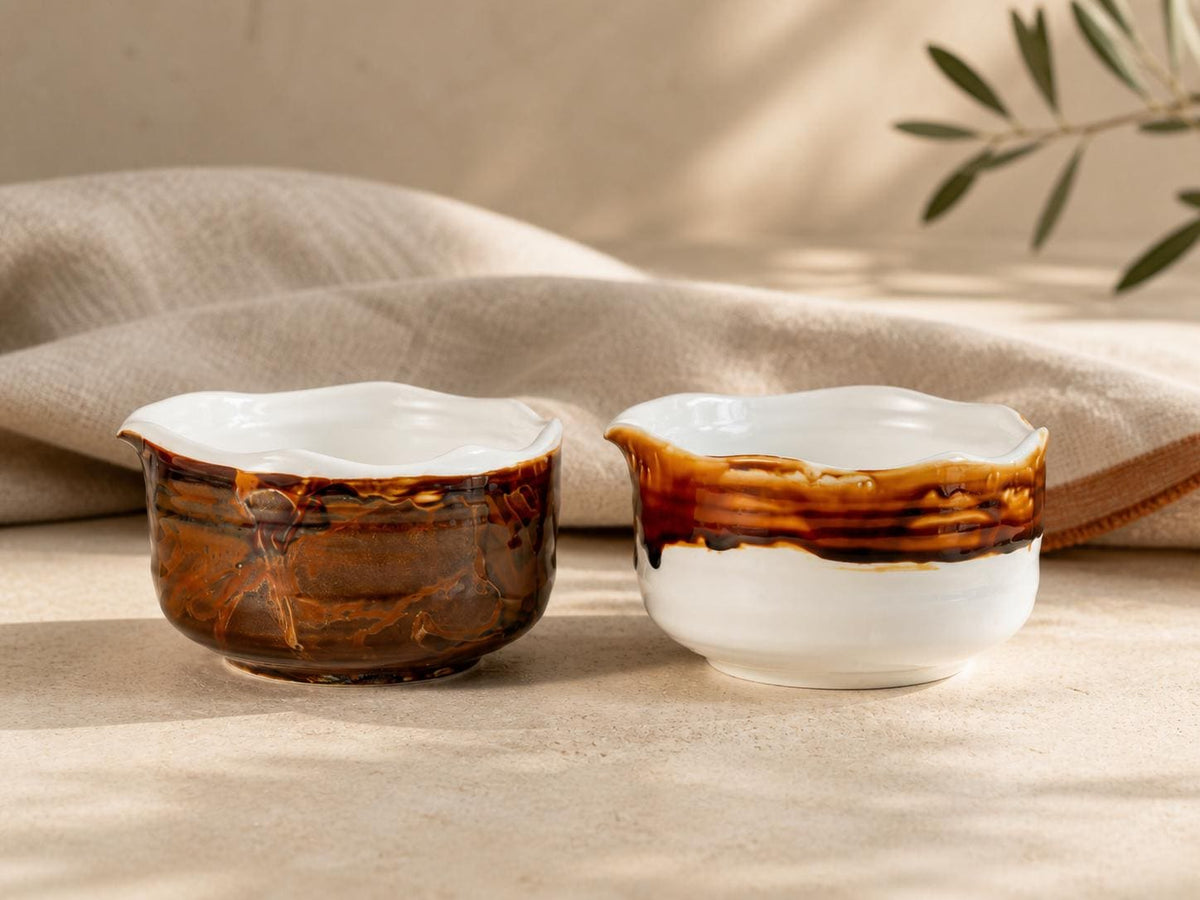 Amber Brown Wavy Rim Matcha Bowl Set product photo 2