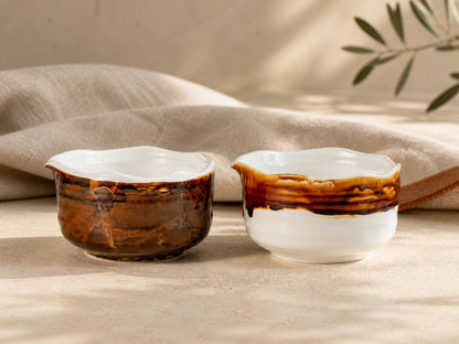 Amber Brown Wavy Rim Matcha Bowl Set product photo 2