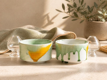 Green Yellow Matcha Bowl with Glass Holder product photo 1
