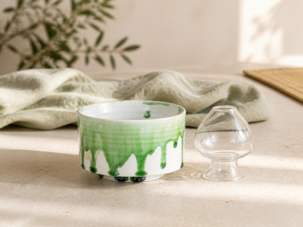 Green Yellow Matcha Bowl with Glass Holder product photo 2