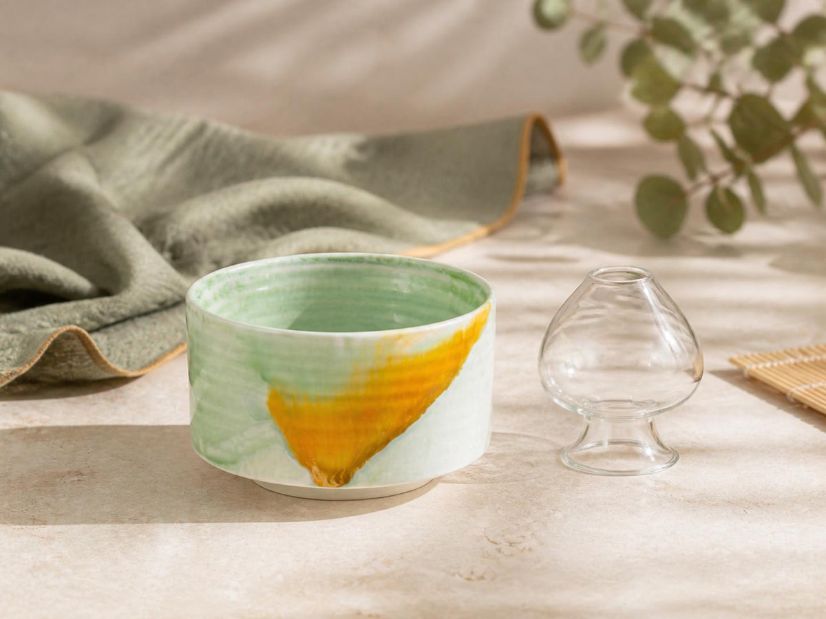 Green Yellow Matcha Bowl with Glass Holder product photo 4