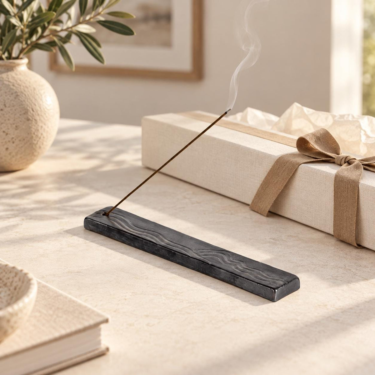 Handmade Dark Iron Metallic Stoneware Incense Holder product photo 2